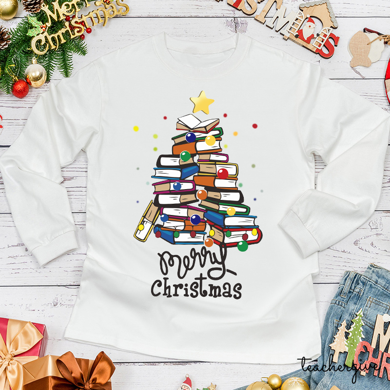 Merry Christmas Books Teacher Long Sleeve T-Shirt