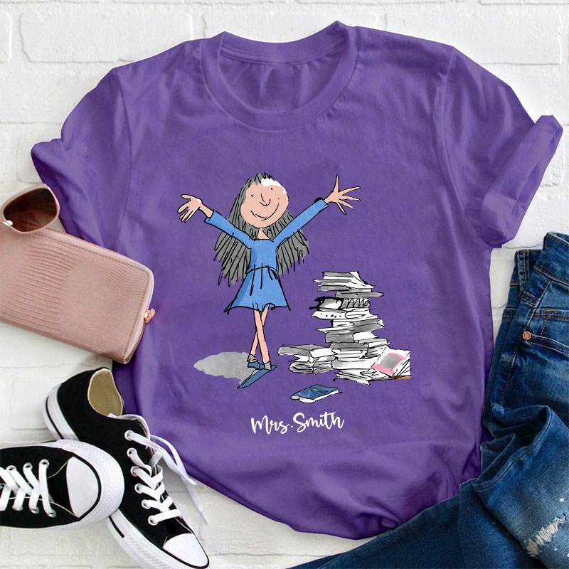 Personalized Name Matilda With Pile Of Books Painting Art Teacher T-Shirt