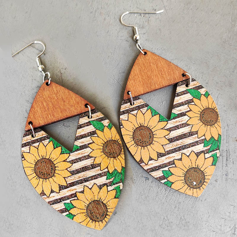 Sunflower Raindrops  Wooden Earrings