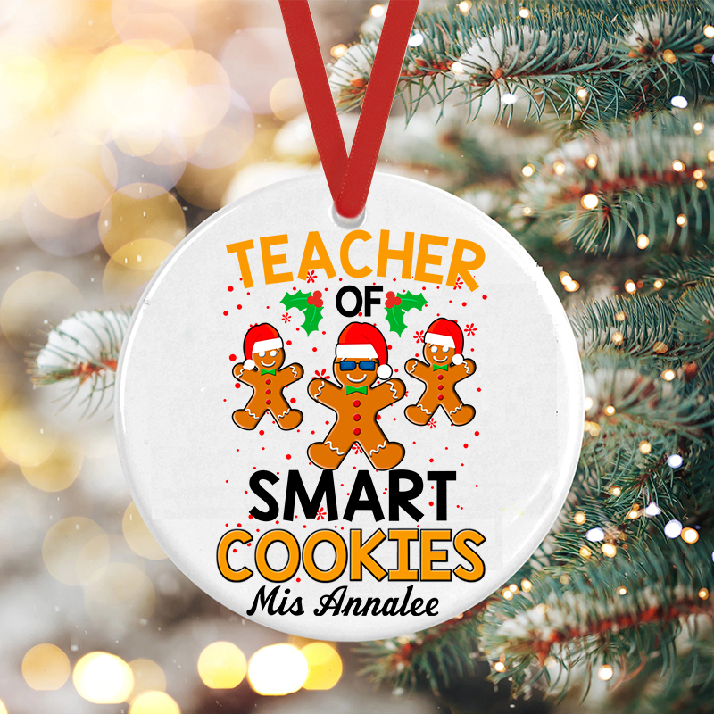 Personalized Teacher Of Smart Cookies Teacher Ceramic Christmas Ornament