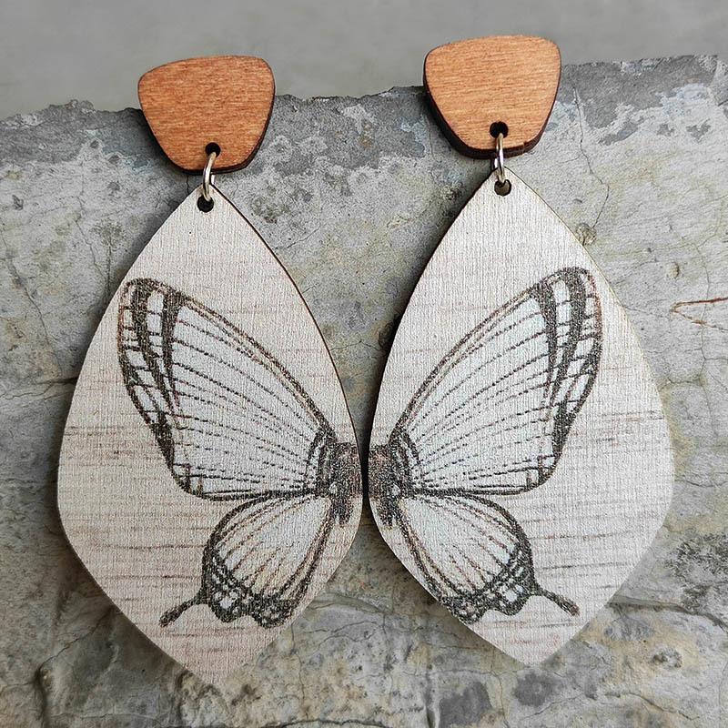 Butterfly Pattern Wooden Earrings