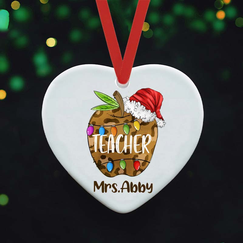 Personalized Christmas Apple Teacher Ceramic Christmas Ornament