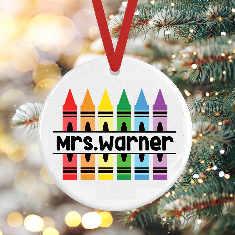 Personalized Penci Crayon Teacher Ceramic Christmas Ornament