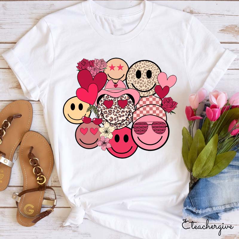Happy Emoji Valentine Teacher T-Shirt