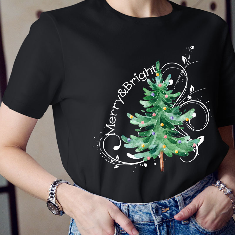 Merry And Bright Christmas Teacher T-Shirt