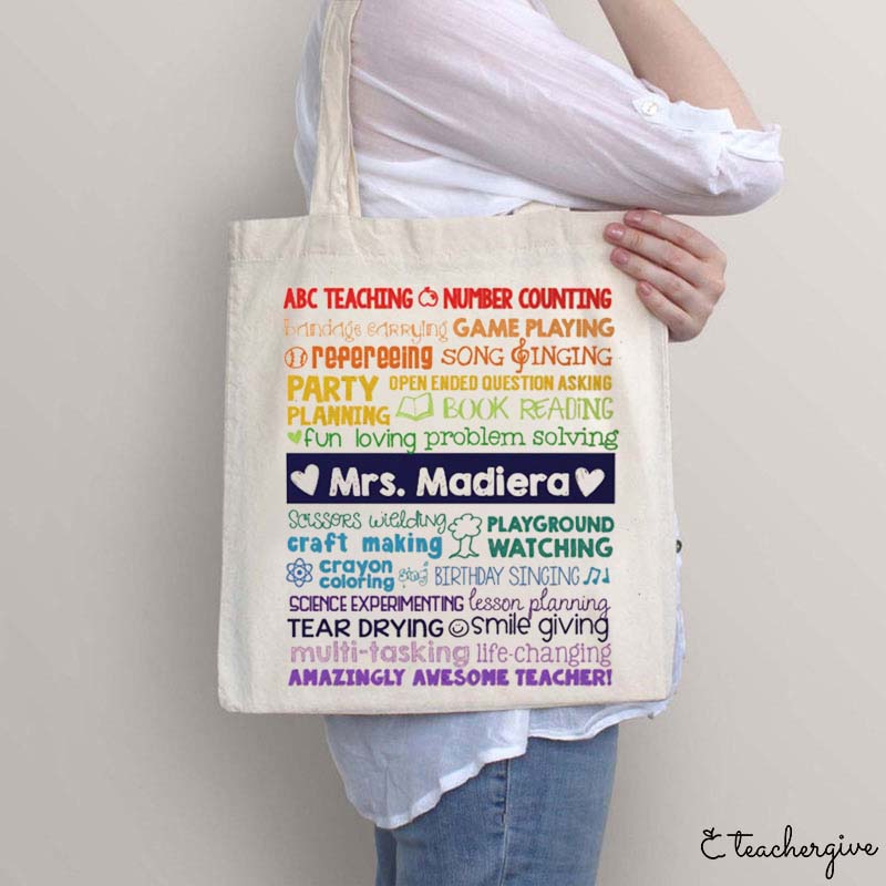 Personalized Mrs.Madiera Full Of Letters Teacher Tote Bag
