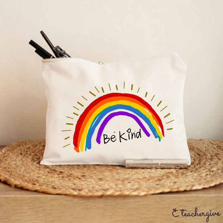 Be Kind Rainbow Stripe Teacher Makeup Bag