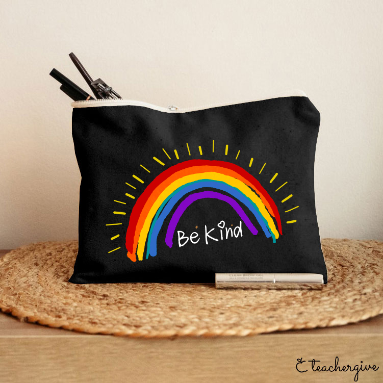 Be Kind Rainbow Stripe Teacher Makeup Bag