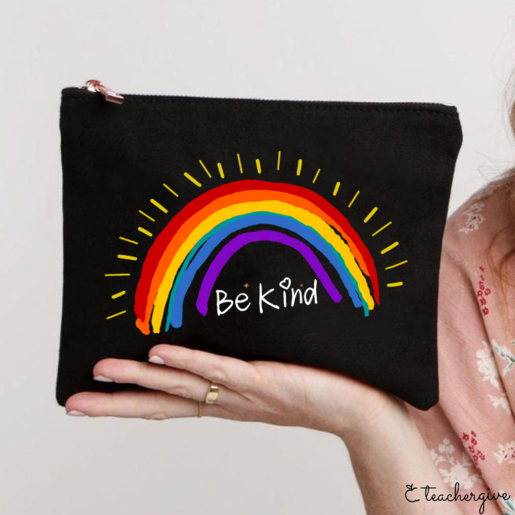 Be Kind Rainbow Stripe Teacher Makeup Bag