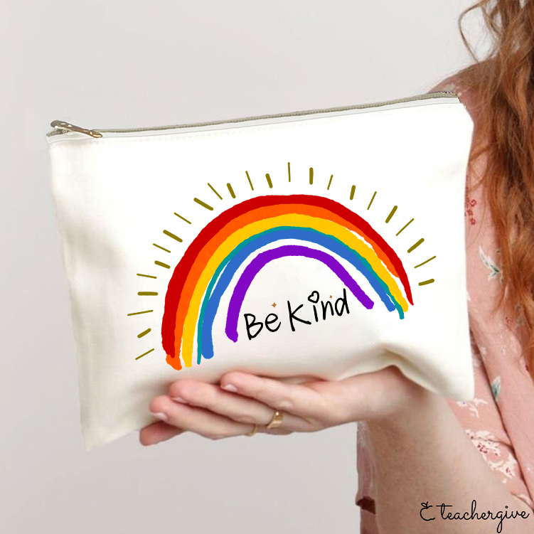 Be Kind Rainbow Stripe Teacher Makeup Bag