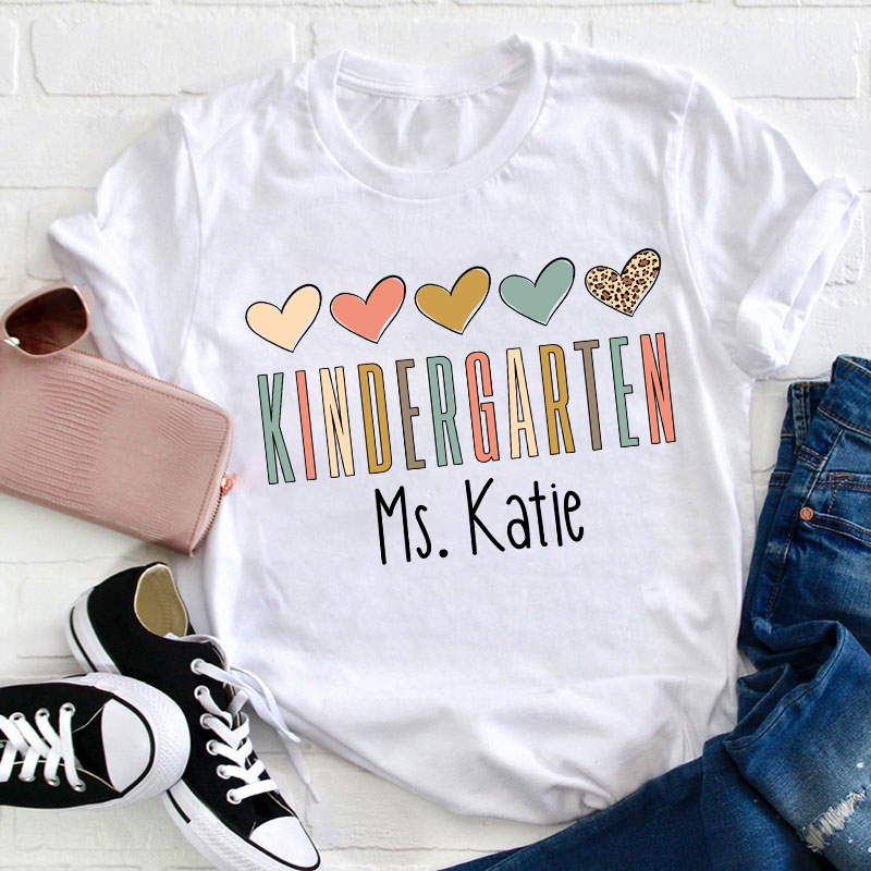 Personalized Name Colorful Heart Teacher T-Shirt