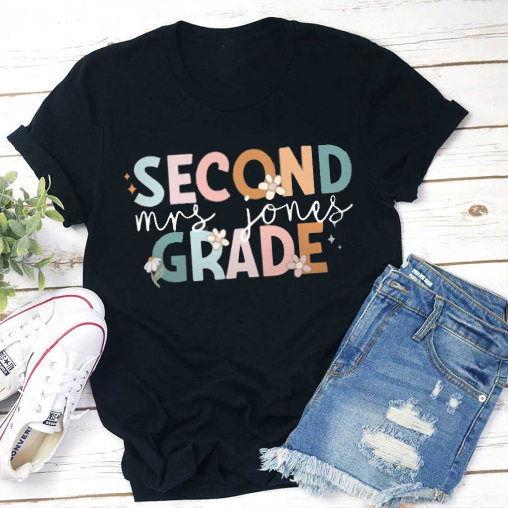 Personalized Grade Colorful Flowers Teacher T-Shirt
