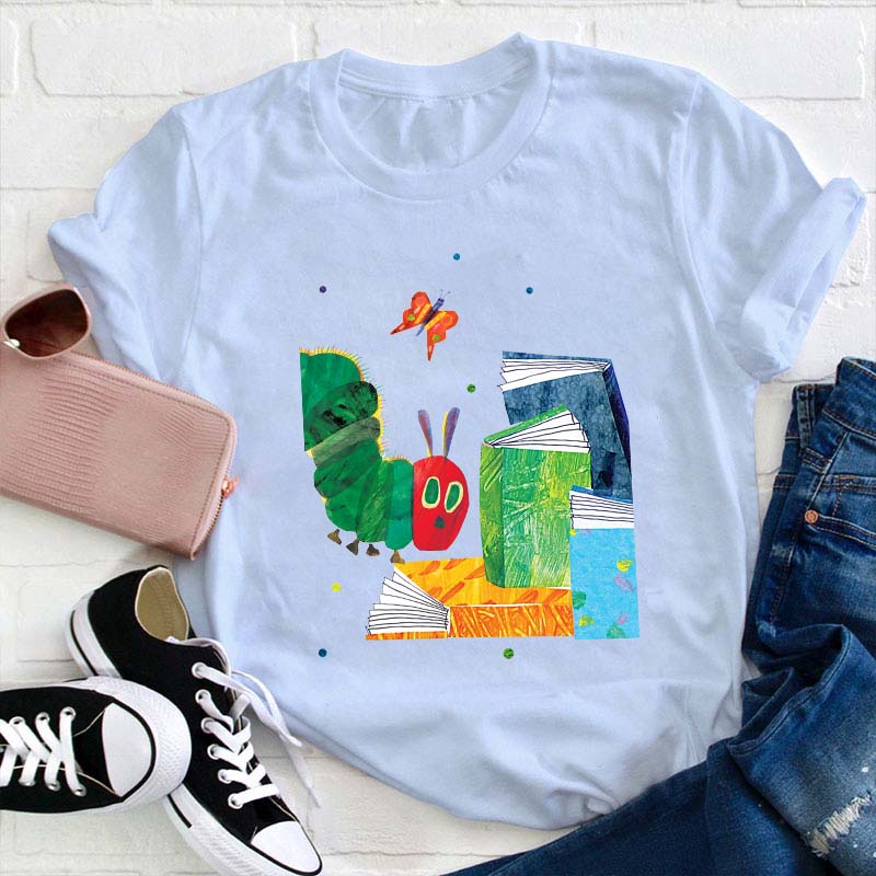 The Caterpillar Like Reading Books Teacher T-Shirt