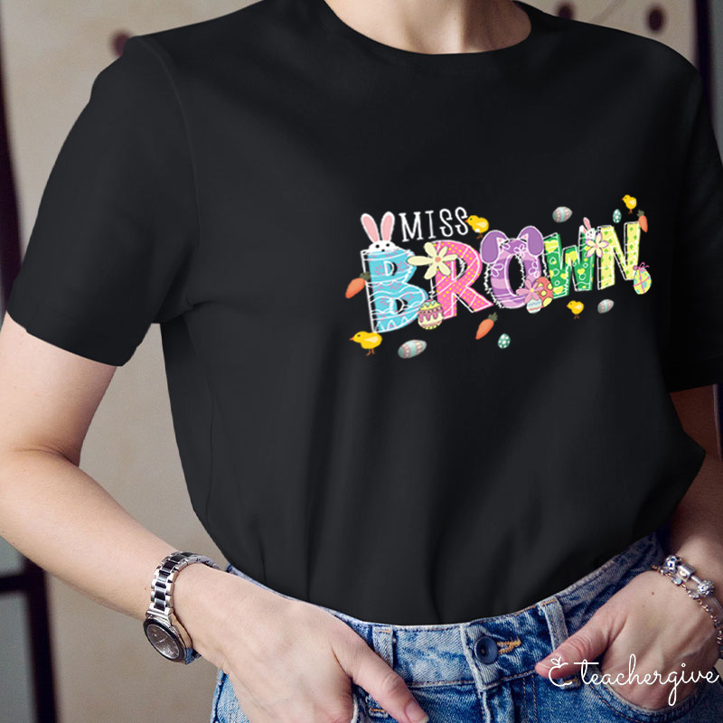 Personalized Easter Bunnies Hoppy Day Teacher T-Shirt