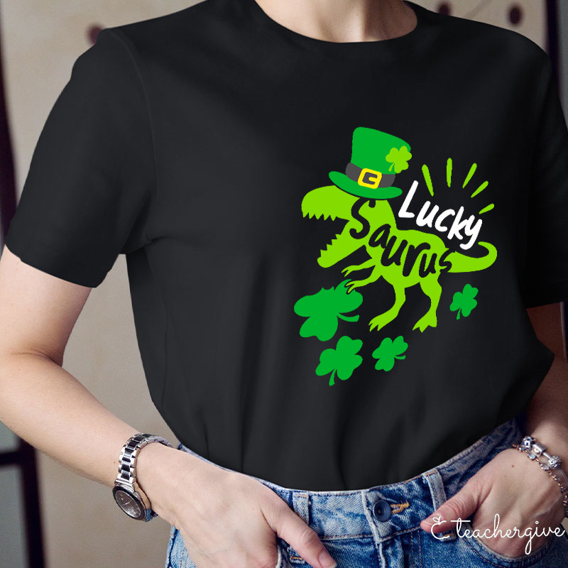 Luck Saurus Eating Clovers Teacher T-Shirt
