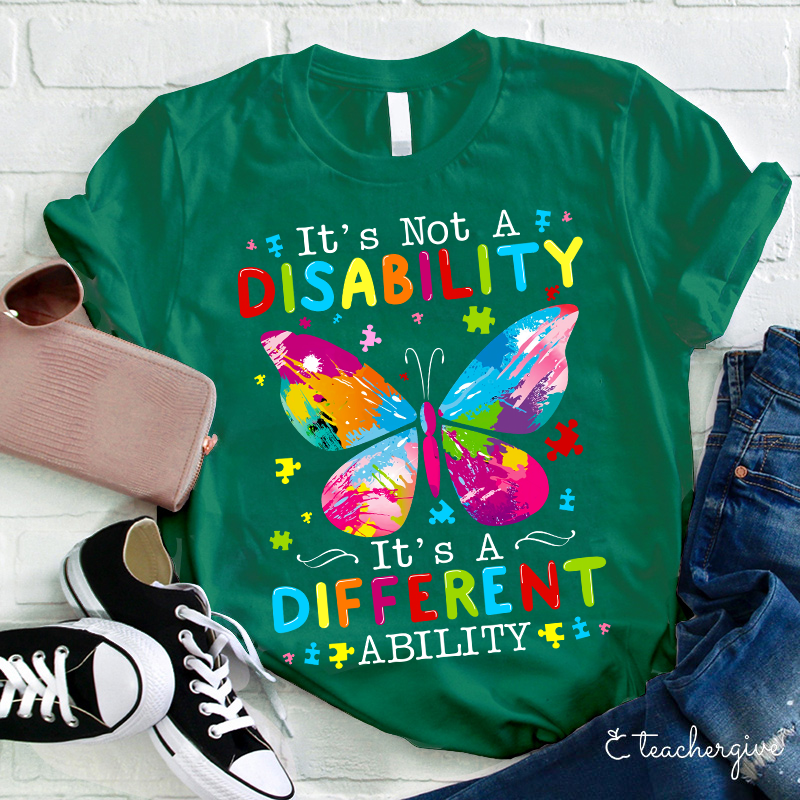 Puzzle Butterfly It's A Different Ability Teacher T-Shirt