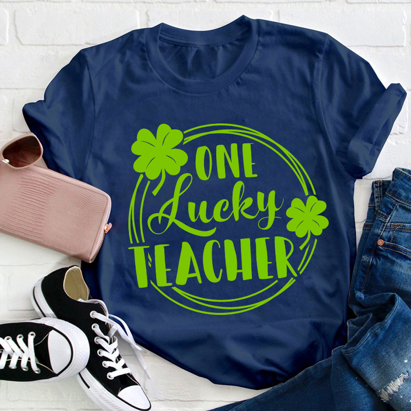 Circle Shamrocks One Lucky Teacher T-Shirt