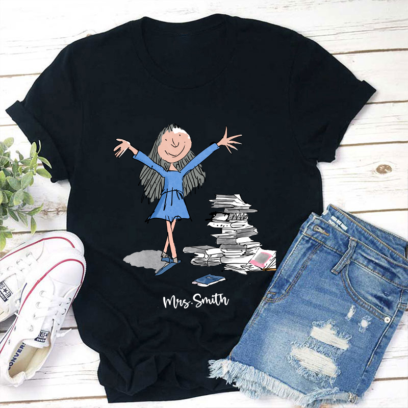 Personalized Name Matilda With Pile Of Books Painting Art Teacher T-Shirt