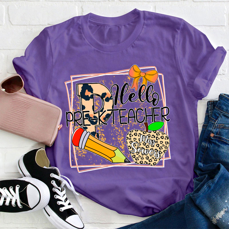 Personalized Name And Grade Hello Teacher T-Shirt