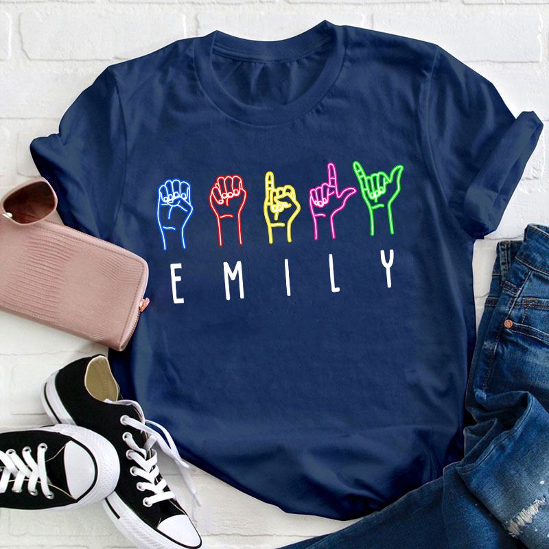 Personalized Name Alphabet Sign Language Teacher T-Shirt