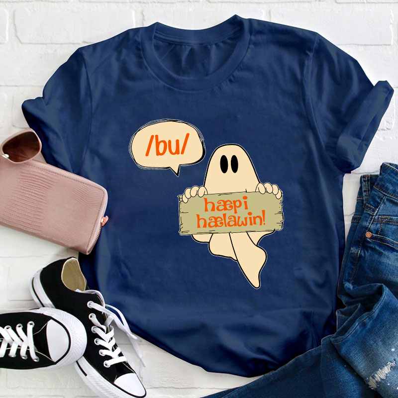 Boo Happy Halloween Teacher T-Shirt