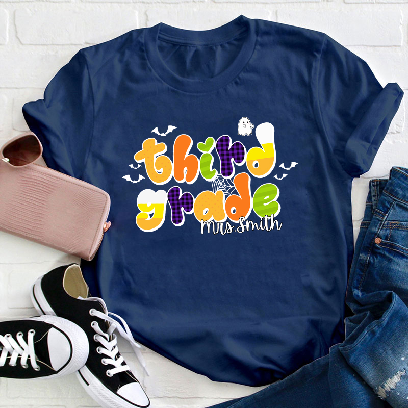 Personalized Name And Grade Happy Halloween Teacher T-Shirt