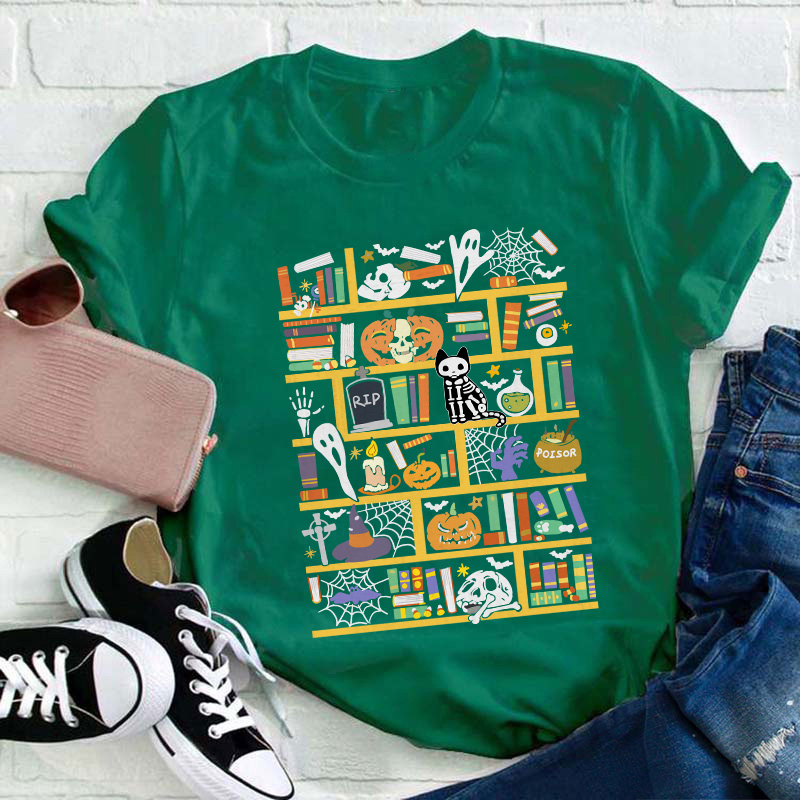 Halloween Bookshelf Teacher T-Shirt