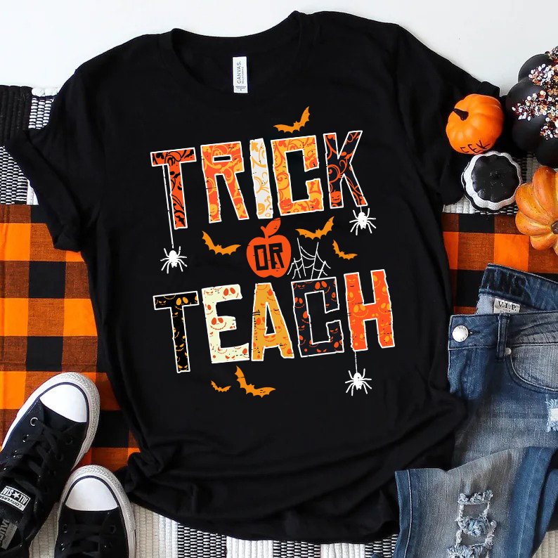 Trick Or Teach Funny Bats And Spiders T-Shirt