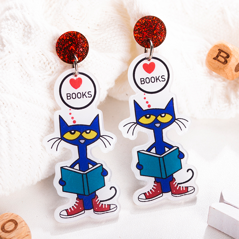 The Blue Cat Reading Books  Acrylic  Earrings