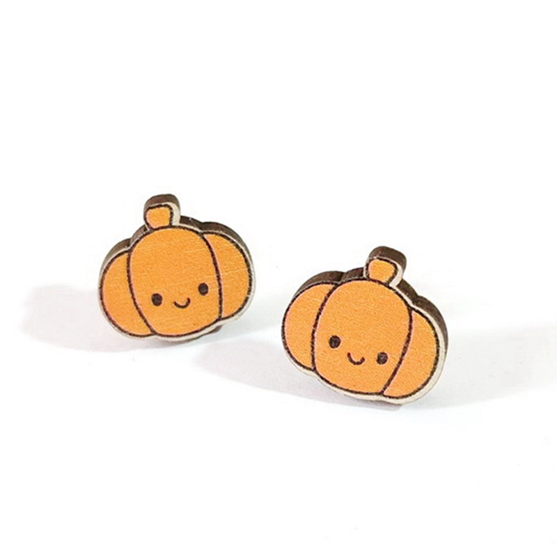 Cute Pumpkin Wooden Earrings