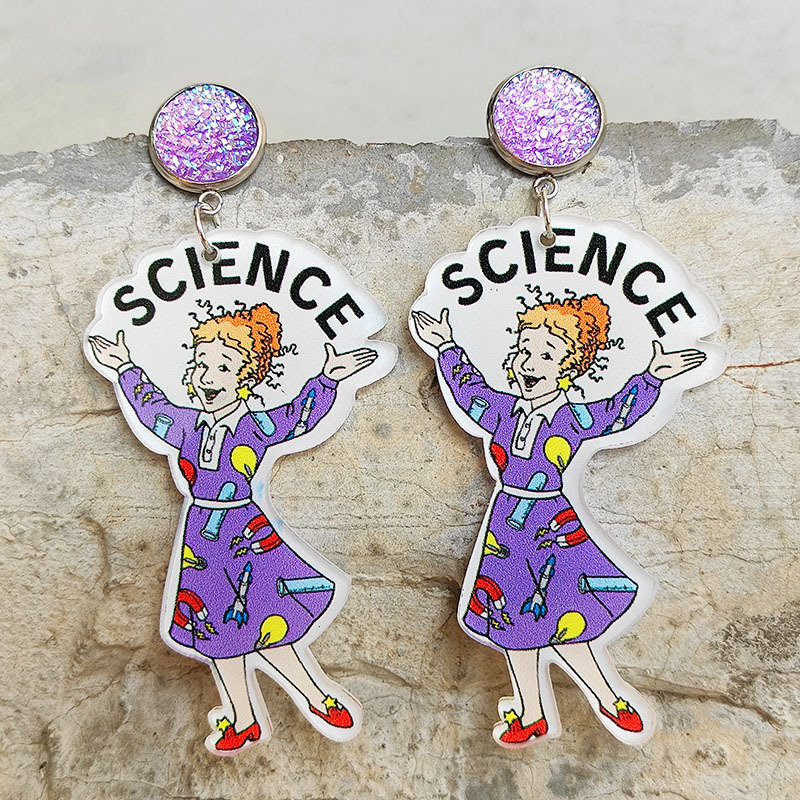 Science Teacher Cartoon  Acrylic  Earrings
