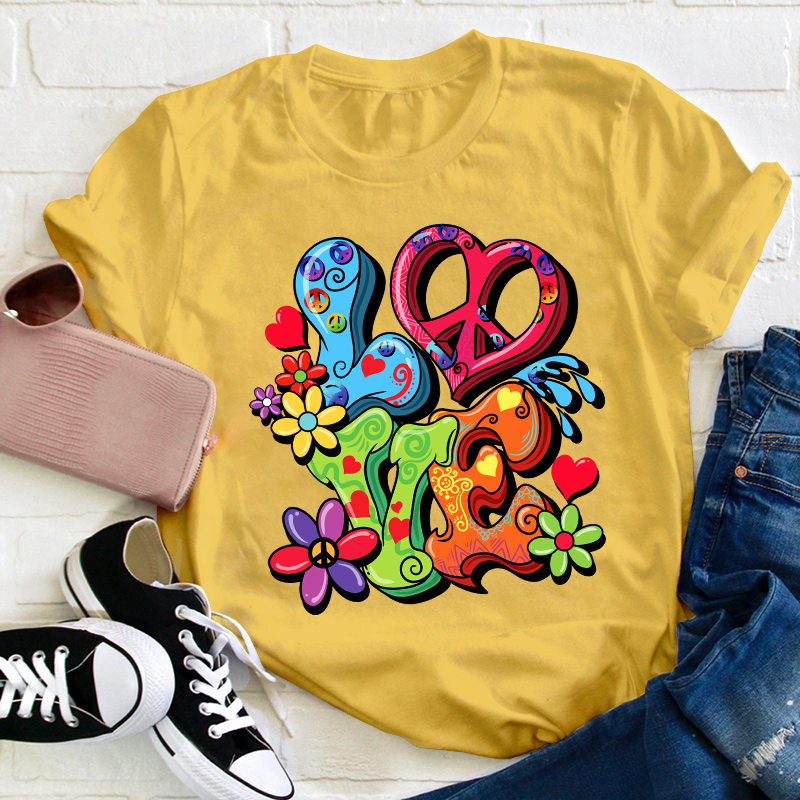 Love Flower And Heart Teacher T-Shirt