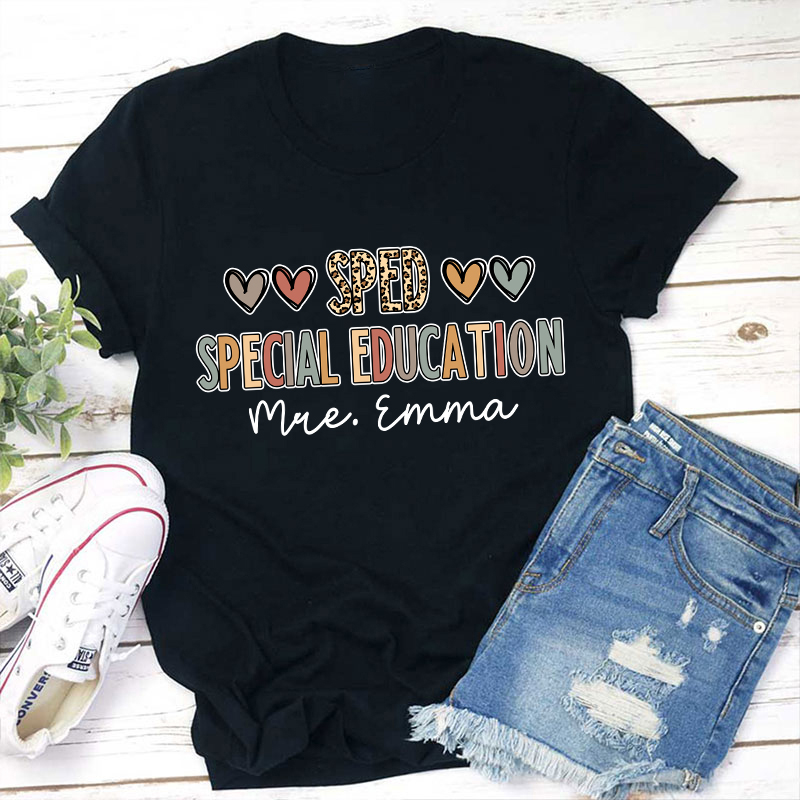Personalized Name Vintage Heart Teacher T-Shirt