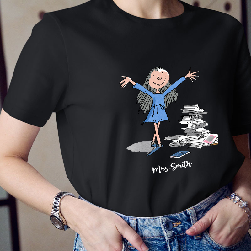 Personalized Name Matilda With Pile Of Books Painting Art Teacher T-Shirt