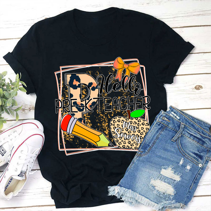 Personalized Name And Grade Hello Teacher T-Shirt