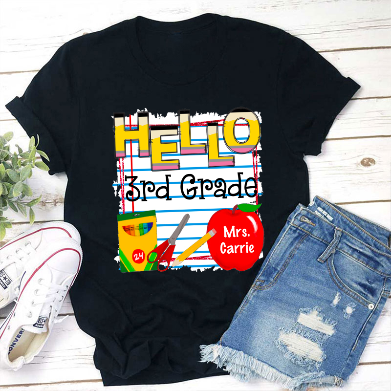 Personalized Grade And Name Notebook Hello Teacher T-Shirt