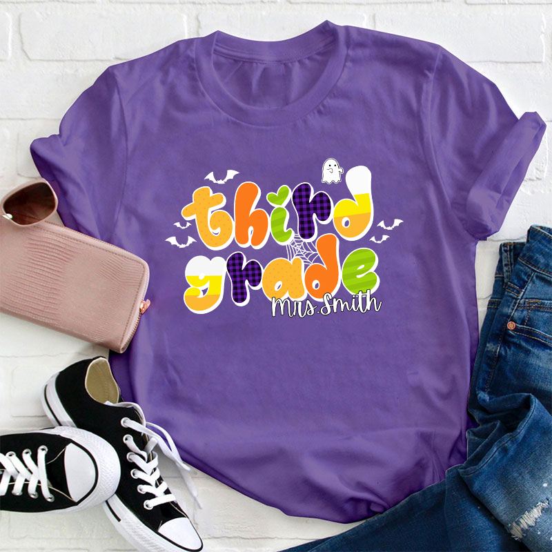 Personalized Name And Grade Happy Halloween Teacher T-Shirt