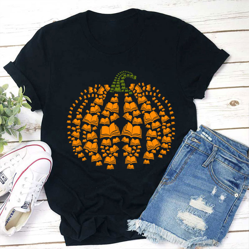 Halloween Pumpkins And Books Teacher T-Shirt