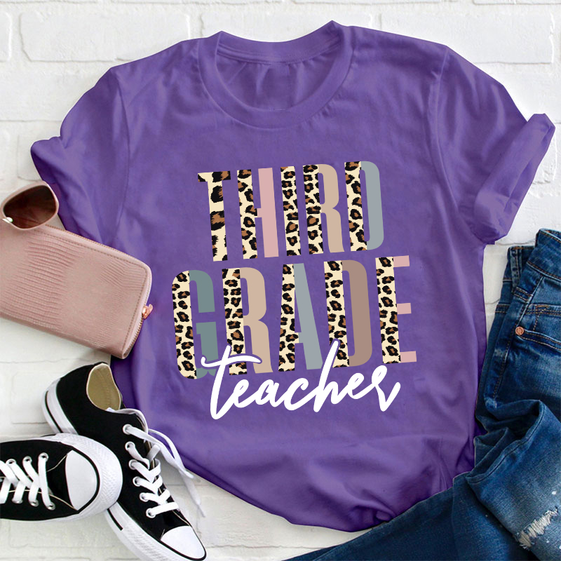 Personalized Grade Color Leopard Print Teacher T-Shirt