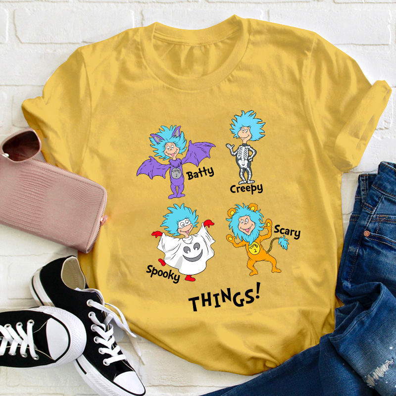 Batty Creepy Scary Spooky Things Teacher T-Shirt