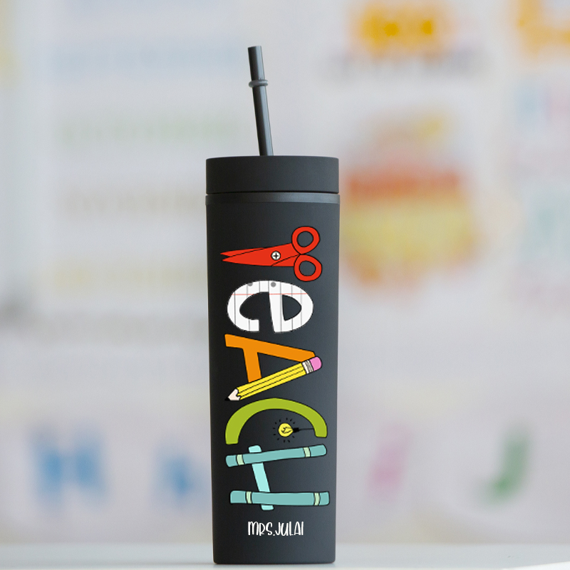 Personalized Teacher Colorful Stationery Skinny Tumbler