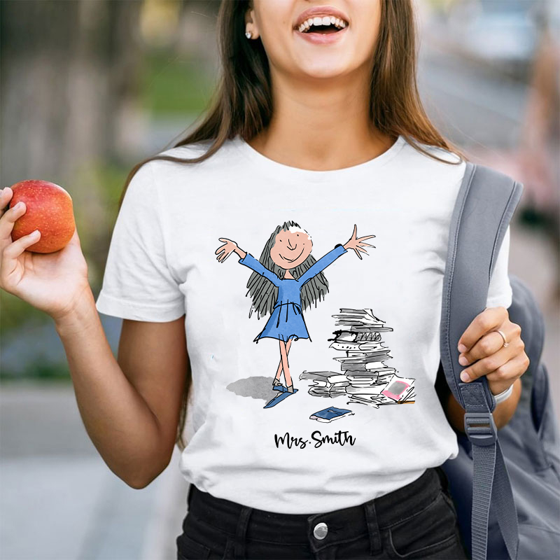 Personalized Name Matilda With Pile Of Books Painting Art Teacher T-Shirt