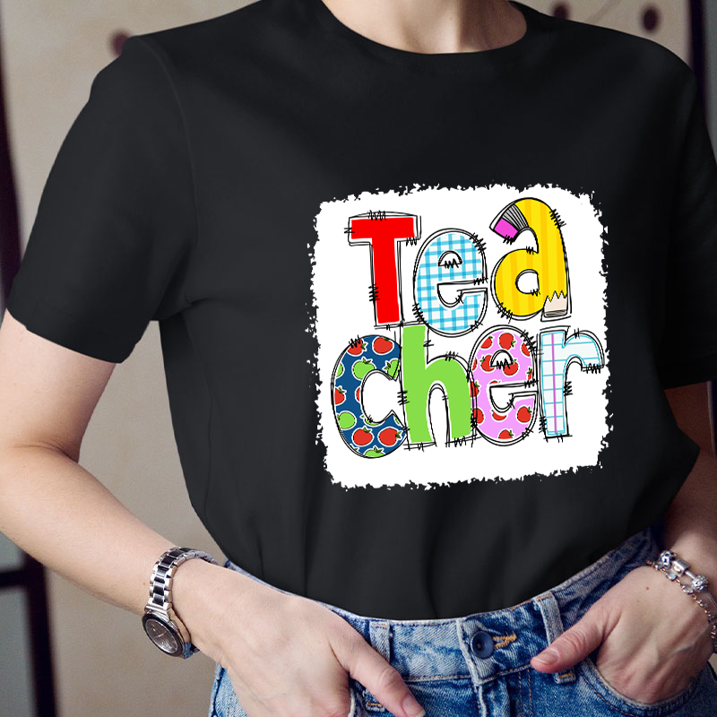 Teacher Letter Pencil Apple Pattern  T-Shirt