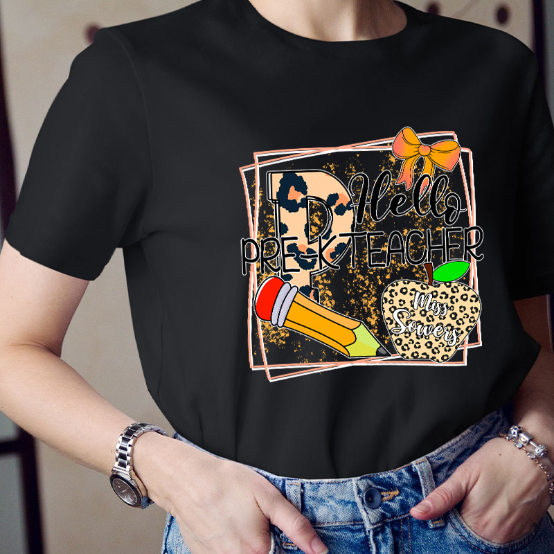 Personalized Name And Grade Hello Teacher T-Shirt