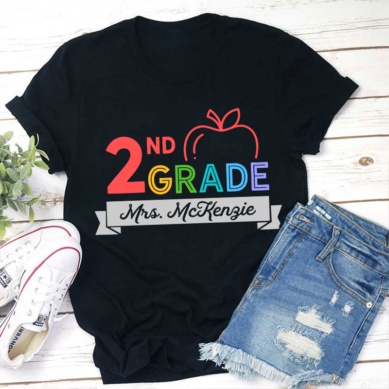 Personalized Name And Grade Apple Contracted Design Teacher T-Shirt