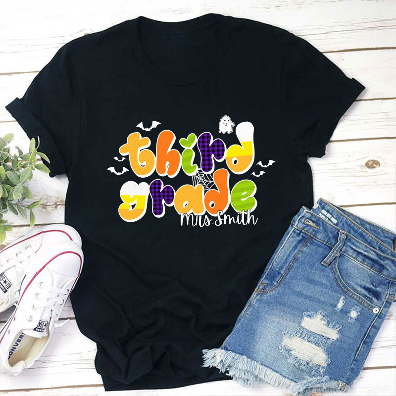 Personalized Name And Grade Happy Halloween Teacher T-Shirt