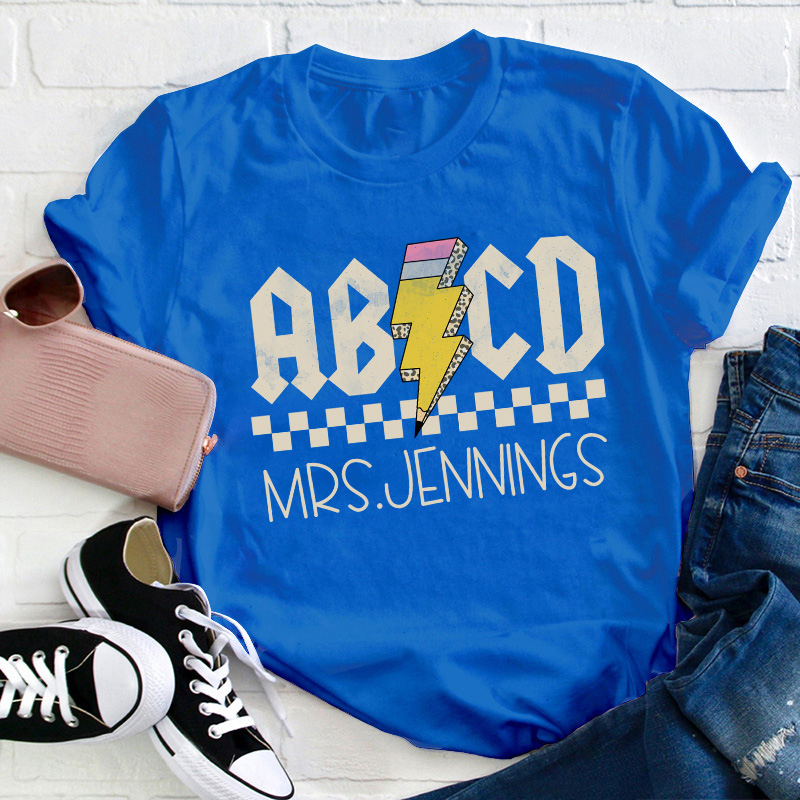 Personalized Name Alphabet And Lightning Pencil Teacher T-Shirt