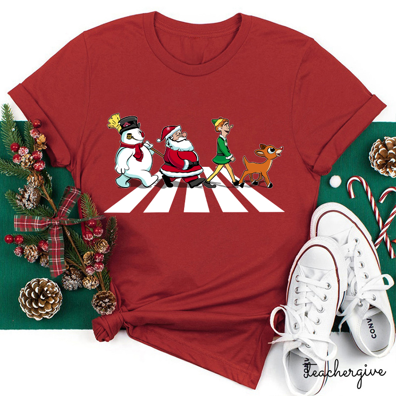 Santa Claus And His Friends Crossing The Road Teacher T-Shirt