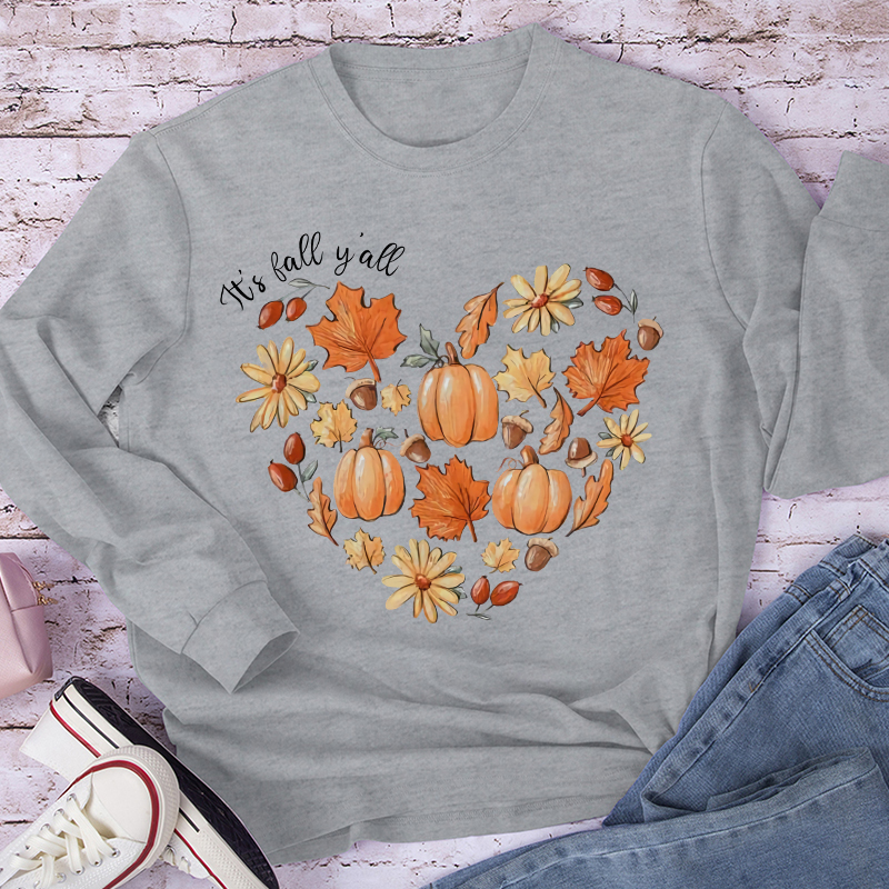 It's Fall Y'all The Heartbeat Of Fall Teacher Long Sleeve T-Shirt