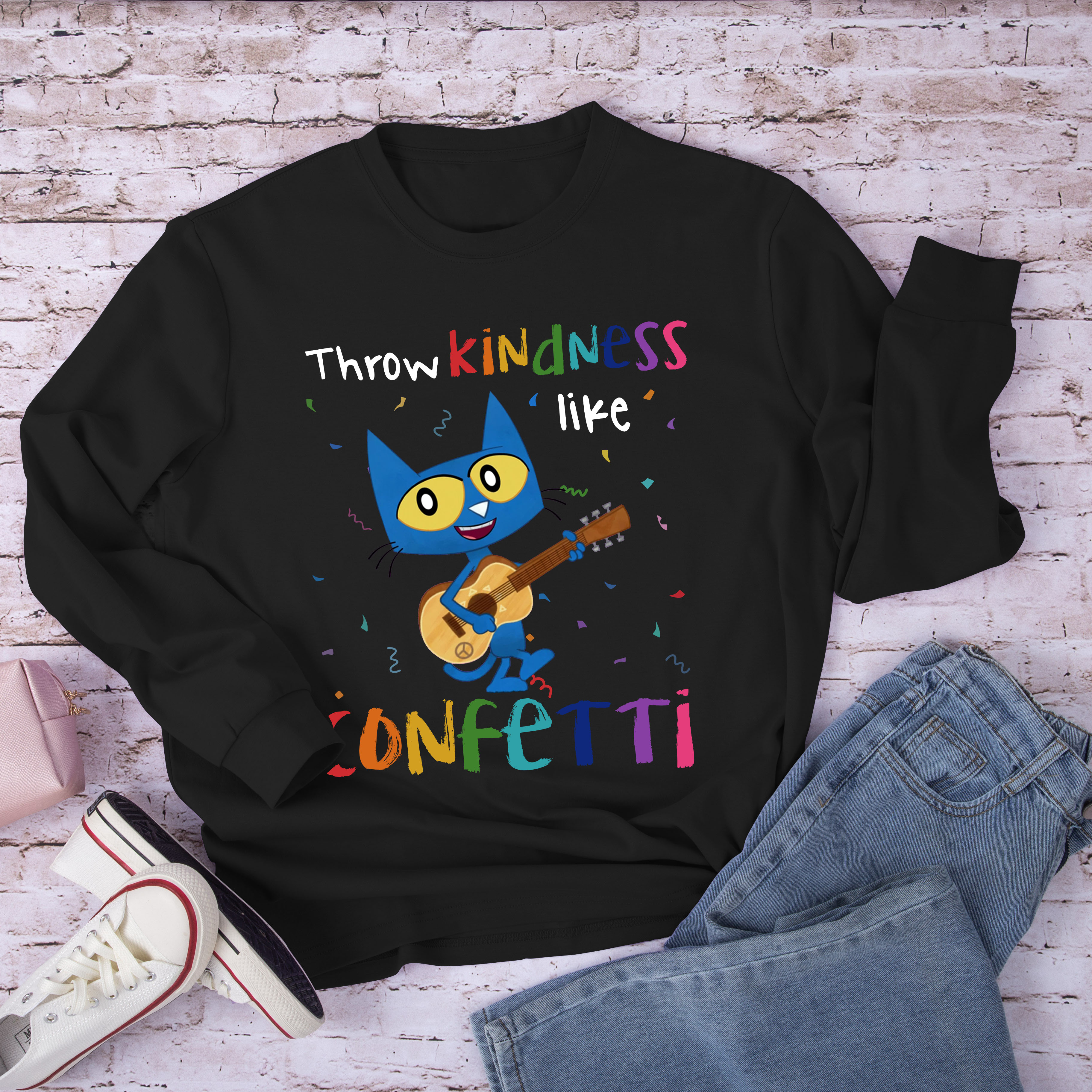 Throw Kindness Like Confetti Cat Long Sleeve T-Shirt